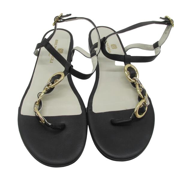 Bruno Magli NWOB Marina Leather Thong Sandal Black Size 37.5 US 7.5 Chain Strap - Picture 3 of 10